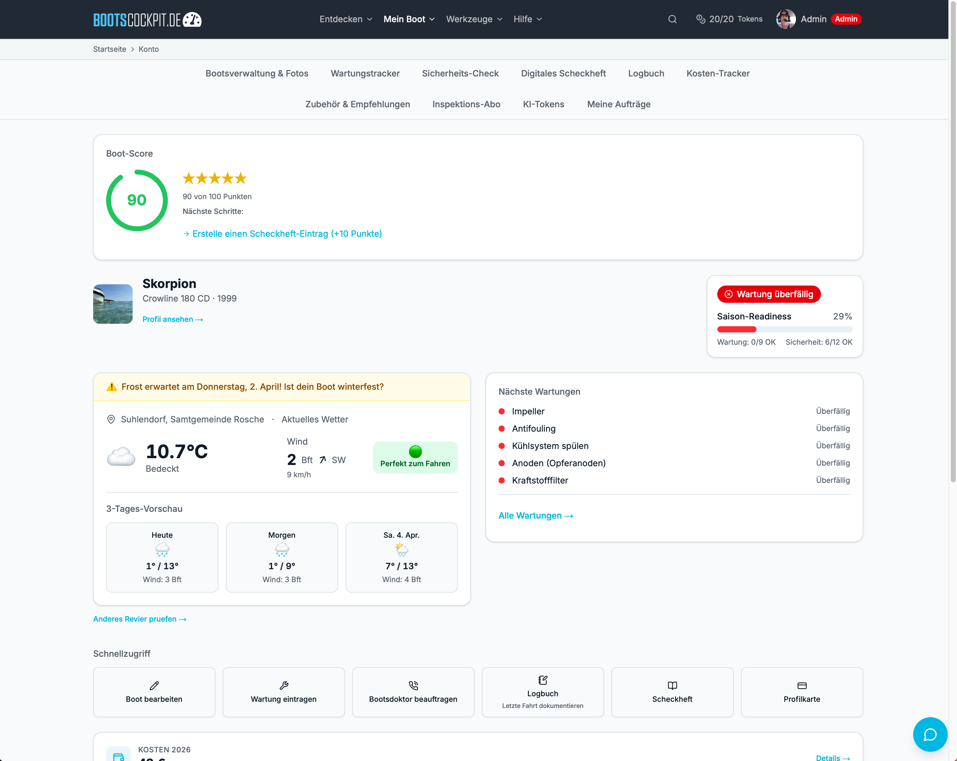Bootscockpit Boot-Profil & Wartungstracker