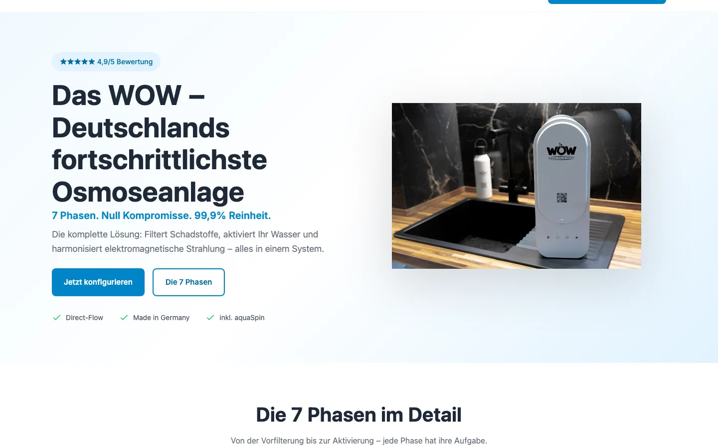 Q-Life Website — Produktseite WOW Osmoseanlage