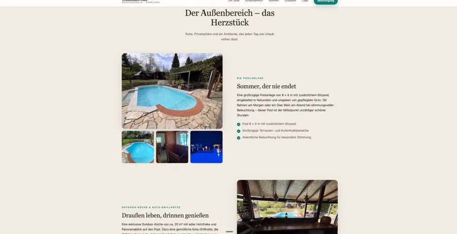 Traumhaus-Oase Website — Außenbereich mit Bildergalerie